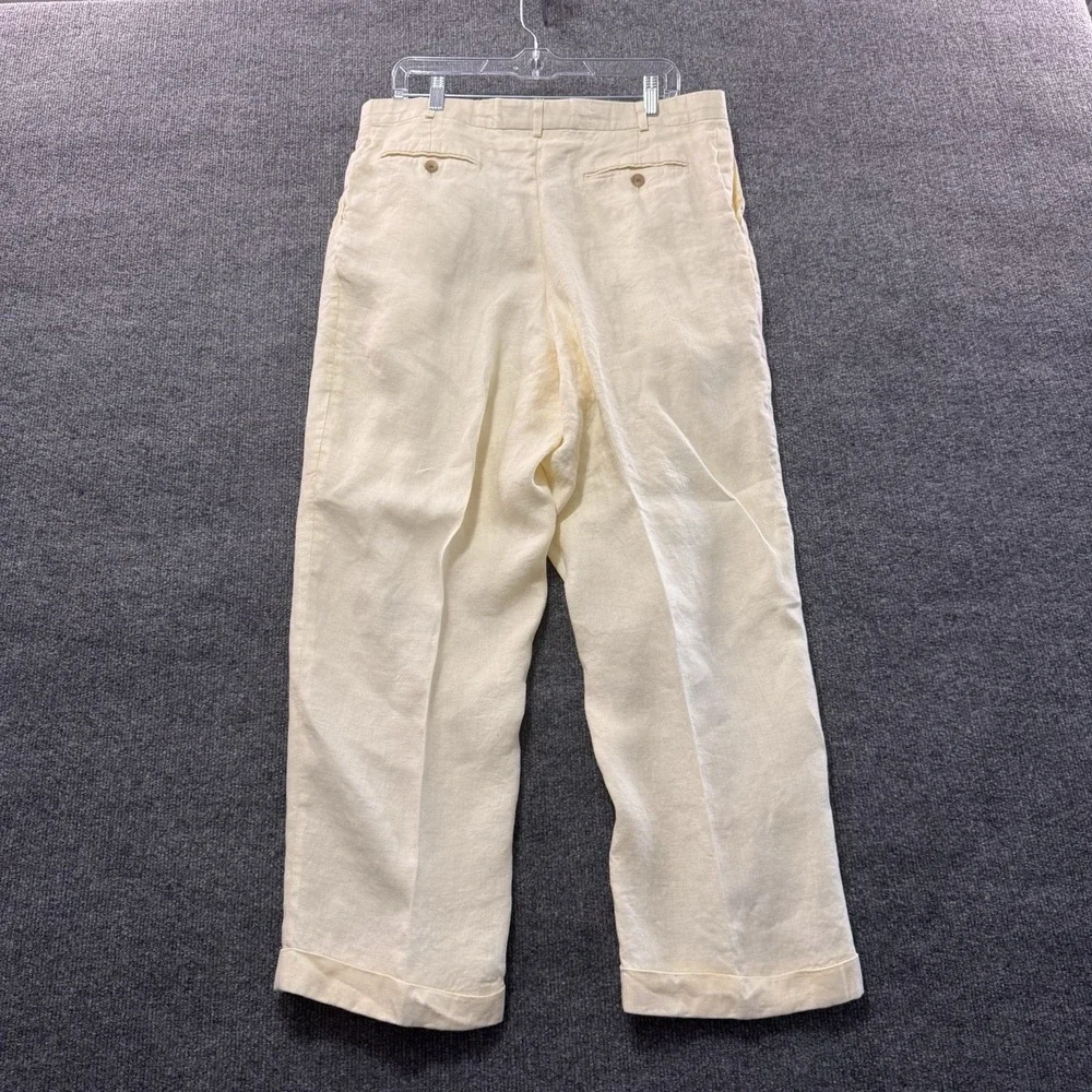 VTG Polo University Ralph Lauren Linen Trousers 42x30(37x29) Cream Herringbone